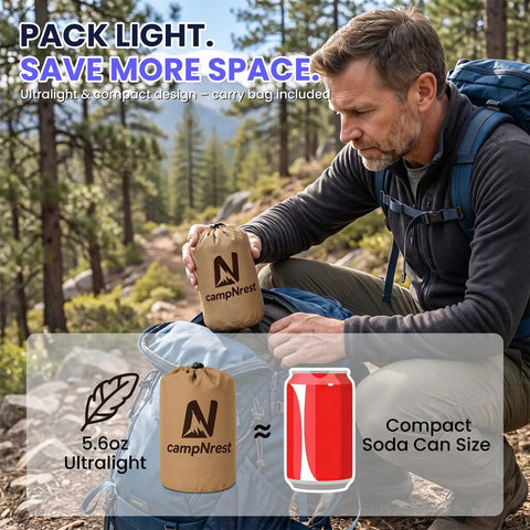 Man packing Ultralight Camping Pillow With Thick TPU Bladder For No Leak Support Compact Air Pillow for travel and backpacking