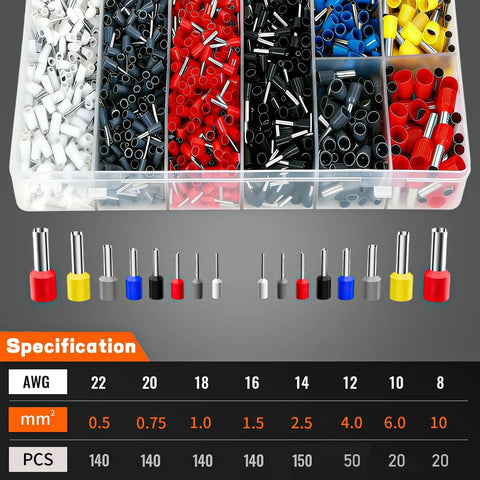 All In One Ferrule Crimping Tool Kit With Self Adjusting Ratchet Plier 800 PCS Wire Ferrules AWG 23 To 7 0.25-10mm2 Pro Grade