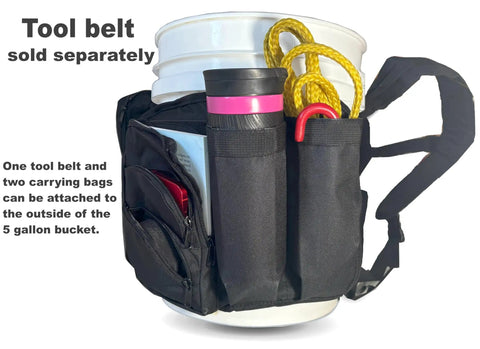 Heavy Duty Five Gallon Bucket Backpack For Fishing And Apple Picking Multipurpose Hauler with attached pockets and padded straps.