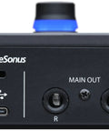 Rear panel of an Ultra Compact USB C Audio Interface For Music Production And Streaming With Built In Mixer Dope Effects Presets