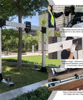 Heavy Duty Portable Gantry Crane Aluminum Frame 360 Swivel Wheels Adjustable Height Width Truck Mounted 1000Kg Capacity visible outdoors with retractable columns.
