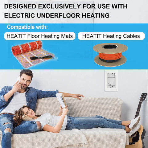 Couple relaxing on sofa with ET-72 Digital Programmable Thermostat For Floor Heating With Large LCD Display, 7-Day Scheduling