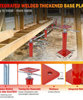 Beefy 4 Pack Adjustable House Jacks For Leveling 11 To 16 Inch Height Range 8820 Lbs Capacity Per Jack Galvanized Telescoping Support Jacks For Crawlspace And Basement installed supporting wooden beams with integrated welded base plates.