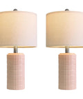 Set Of 2 24.75 Inch Ceramic End Table Lamps For Living Room Bedroom Office Farmhouse Cozy Decor With Linen Drum Shades Modern Contemporary Nightstand Lamps