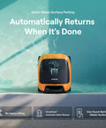 Sora 30 Pool Vacuum Robot 4 In 1 Cleaner floating in pool, showing smart surface parking in vibrant orange.