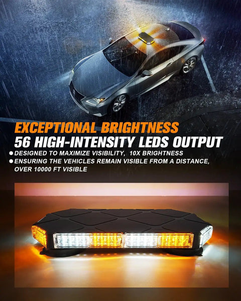 Heavy Duty 56 Led Amber White Rooftop Beacon Strobe Light Bar For Trucks And Work Vehicles Pro Grade Warning Flasher Lamp For Snowplows Job Sites Farms Slick Compact Build For Top Shelf Visibility