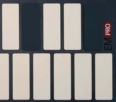 Close-up of Malletstation EM Pro 2.0 Octave Control Module for Mallet Players with removable gap caps for accidentals.
