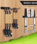 Heavy Duty Folding Chair Storage Rack Set for Garage and Home, Space-Saving Wall-Mount Organizer With 12.2 Inch Utility Hooks, Holds 4 to 6 Folding Chairs Per Rack, Durable Metal Design, 2-Pack installed on wooden wall