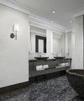 Matte Black 1-Light Wall Sconce With White Fabric Shade, Dimmable Transitional Lantern Style Wall Light in modern bathroom