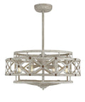 Top Shelf Fandelier Ceiling Fan With Six Bright Bulbs And Dead Simple Controls Measuring 16 By 29 Inches In Distressed White Styled With Subtle Gold Trim For A Smooth Upgraded Vibe.