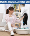 Woman putting Doctor Recommended Memory Foam Seat Cushion For Office Chairs And Cars, Ergonomic Tailbone Pain Relief And Sciatica Support, into a washing machine.