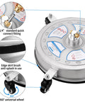 Diagram of 16 Inch Pressure Washer Surface Cleaner for 4000 PSI Power Washers with 1/4 Inch Quick Connect, showing features and components.