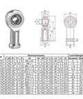 Rod End Bearings 6mm Bore M6x1 Right Hand Female Thread Stainless Steel 304 Ball Joint 2 Pack heavy-duty bearing with dimensions chart