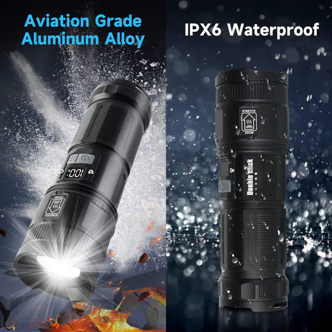 Beast Mode 3000 Lumen Tactical Flashlight With Dual Front And Back Beams COB Work Light High Power Handheld Light For Emergencies Camping And Hiking Ultra Bright LED Flashlight For Outdoors