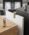 Set Of 150 Cabinet Shelf Pins 0.3 Inch With 150 Non Slip Caps And Self Tapping Screws Black Shelf Support Pegs displayed in wood