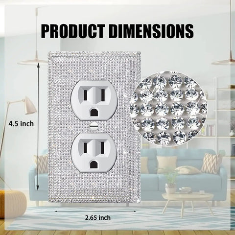 6 Pack Sparkling Rhinestone Wall Plate Covers For Light Switches And Outlets, Silver Bling Decor, showing 4.5x2.65 inch size