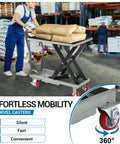 Heavy Duty Hydraulic Lift Table Cart With 500 Lbs Capacity And Badass Powder Coated Steel Frame for easy equipment transport.