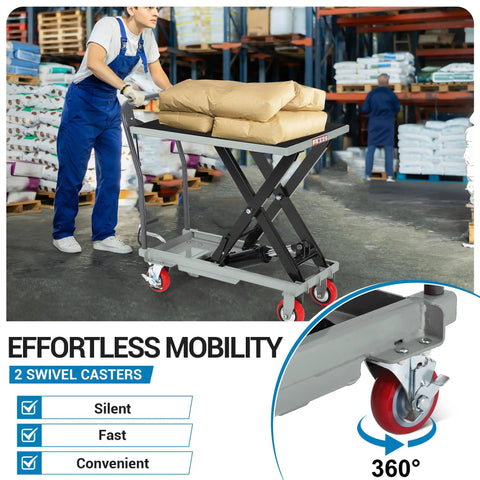 Heavy Duty Hydraulic Lift Table Cart With 500 Lbs Capacity And Badass Powder Coated Steel Frame for easy equipment transport.