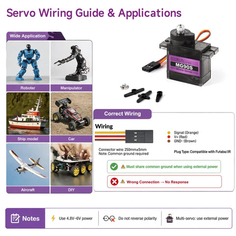 MG90S 9G Micro Servo Motor 2 Pack With Metal Gear High Torque For RC Cars Robots Helicopters And Arduino Projects wiring guide