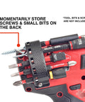 Side Mount Magnetic Bit Holder For Quarter Inch Hex Drill Bits boosts power tool organization with screws stored on drill.