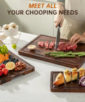 Heavy Duty End Grain Walnut Cutting Board Set Premium Wood Chopping Block For Kitchen Cooking Food Prep with meats and veggies.