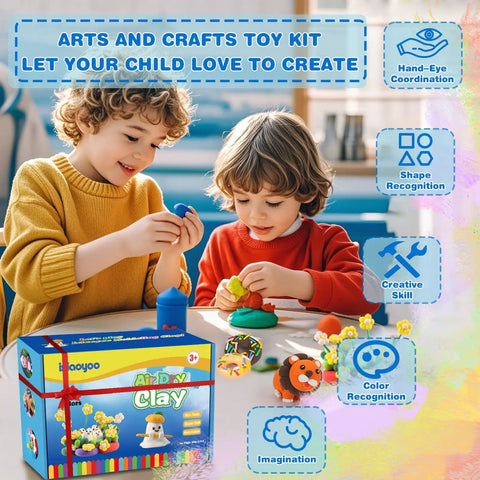 Children playing with Air Dry Clay Kit For Kids With 158 Colors And Sculpting Tools, DIY Modeling Clay Set for Arts and Crafts