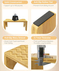 Bamboo Poop Stool 7 Inch Toilet Step with anti-slip rubber pad, durable design, supporting weight and thickness details.