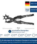 Leather Hole Punch Kit With Easy Squeeze Lever Rotating Punch Wheel German Made Pro Grade Handheld Leather Tool For Precise Holes