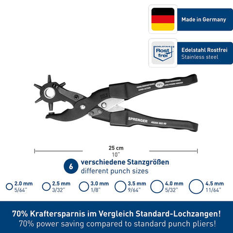 Leather Hole Punch Kit With Easy Squeeze Lever Rotating Punch Wheel German Made Pro Grade Handheld Leather Tool For Precise Holes