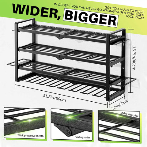 Heavy Duty Power Tool Organizer Wall Mount With Cordless Tool Holder And Screwdriver Rack, 4-Tier Metal Storage Shelf