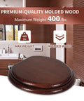 Durable Wood Veneer Toilet Seat With Metal Hinge, Easy Clean And Anti Scratch, Round Size In Dark Walnut Finish