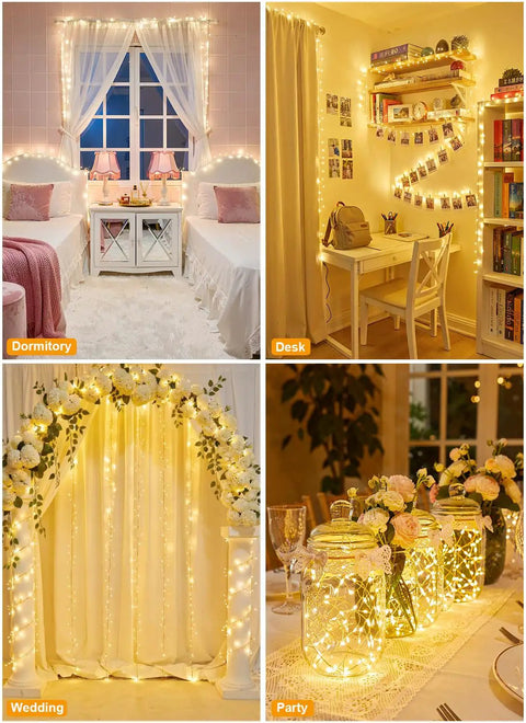 Battery Operated Fairy Lights 10Ft 120 LED Firecracker String Lights with 6 Hour Timer, indoor and outdoor decor examples