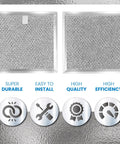 AP5306190 Aluminum Mesh Grease Filter for Samsung Microwave Hood Range Replacements, two-pack, features and benefits diagram.