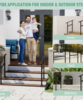 2 Pack Rock Solid Outdoor Step Handrails For Stairs, Adjustable Heavy Duty Steel Porch Railing With Super Grippy Non Slip Handle, Dang Safe For Seniors And Backyard Decks, No Fuss Install Black, family on porch with handrails