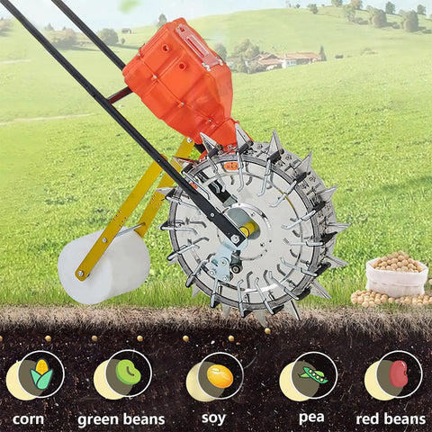 Back-Friendly Garden Seeder Row Planter Hand Push Seeder With 16 Holes Walk Behind Row Crop Planter for planting seeds in soil
