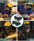 Top Shelf Flip Up Welding Goggles With Anti Scratch Lens For Metalwork And Industrial Eye Protection Featuring A Breathable Vent Design on a welder in action.