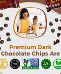 Vegan Semi Sweet Real Chocolate Chips For Baking Three 9 Oz Bags Gluten Free Dairy Free Kosher Parve shown with baking scene