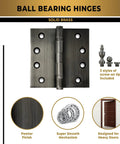 Solid Brass Door Hinge With Ball Bearing Mechanism Polished Pewter Finish 4x4 Inch Heavy Duty Hinge Set Of 3, decorative tips shown