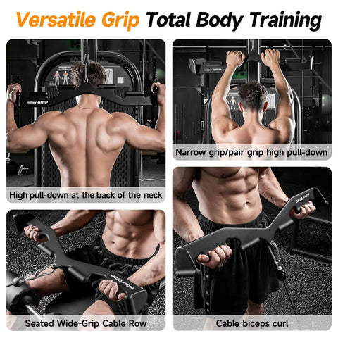 Lock In Multi Function Cable Machine Attachment Set With Grip Friendly Lat Pulldown Bars And Heavy Duty Tricep Rope For Legit Home Gym Strength Workouts And Beast Mode Back Blasting with versatile grip training