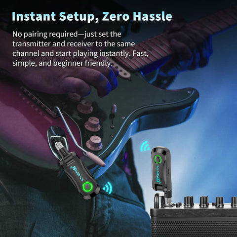 Guitarist using Wireless Guitar System With Charging Case For Electric Guitar And Bass Two Point Four GHz Transmitter