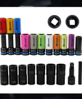20 Piece One Half Inch Drive Lug Nut Socket Set Color Coded By Size With Thin Wall Non Marring Six Point Impact Lug Extractor Kit