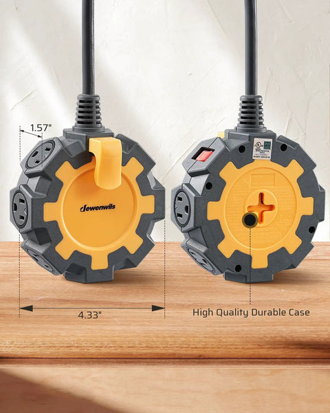 Rock Solid 15 Foot Heavy Duty Extension Cord With Weather Resistant Cover And Six Outlet Power Hub features durable casing and six outlets.