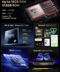 Armor 29 Pro Thermal 5G Rugged Phone With Dual 6.67 Inch AMOLED Dual Screen, 64MP, 50MP, And 50MP Triple Camera, Massive 21200mAh Battery With 120W Fast Charge, 32GB RAM And 512GB/2TB Storage, MTK Dimensity 7400, Android 15, Widevine L1, 1000LM LED Light showing 16GB RAM and 512GB ROM