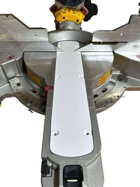 Zero Clearance Miter Saw Insert For Dewalt Sliding Compound Miter Saws, silver and yellow details with precise fit for various models.