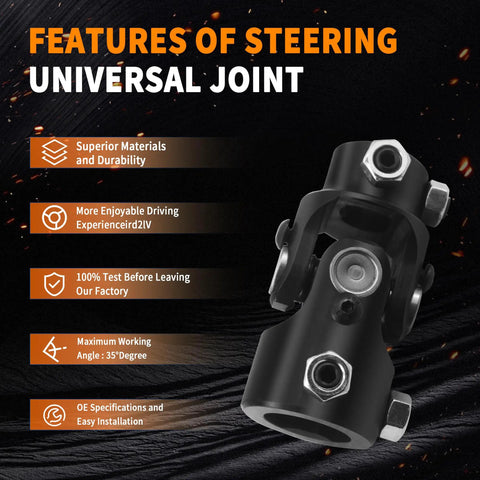 Double D Steering Universal Joint Shaft One Inch By Three Quarter Inch Black U Joint 83mm Total Length 4000 RPM Max 35 Degree Working Angle