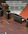 52 Shape Hole Punch Die Set For Leather And Fabric Crafts showing cutting edge and punched leather pieces