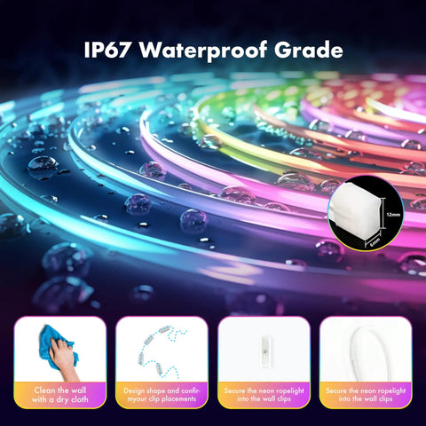 Dope Neon RGB Rope Lights For Gaming Rooms And Living Spaces, IP67 Waterproof Flexible LED, showing colorful waterproof strips