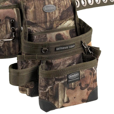 Three Bag Tool Bag Set With Suspenders In Mossy Oak Camo Heavy Duty 1680D Poly Fabric LoadBear Stretch Suspension detail