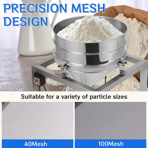 Automatic Powder Sifter Machine With 110V Electric Vibrating Flour Sieve Shaker and dual mesh screens displayed