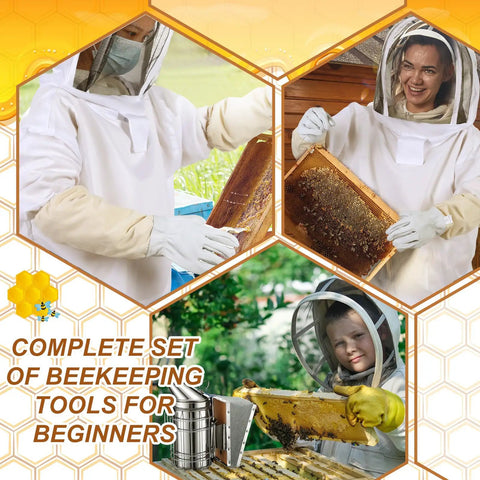 All In One Beekeeping Starter Kit With 30 Piece Gear And Protective Jacket For Beginners To Pros in use by beekeepers
